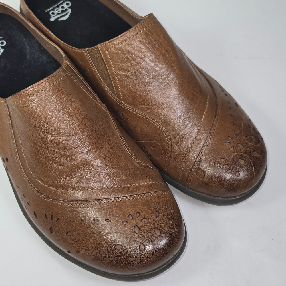 Abeo Edith PEW1062 Brown Leather Perforated Comfort Mules Clogs Womens 11 - Picture 10 of 12